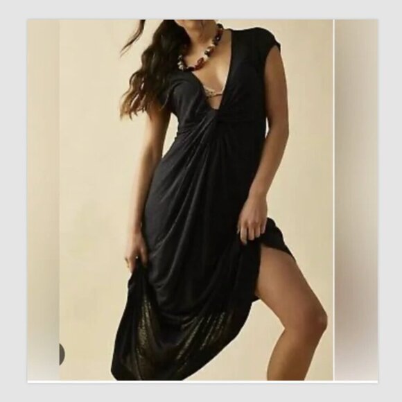 FP Beach Marina Knot Front Maxi Dress Size M Dark Gray Boho Sleeveless - Picture 1 of 7